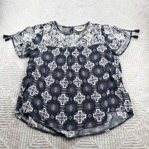 Savanna Jane Blouse Women's Blouse Black White Geometric Boho Peasant Hippie